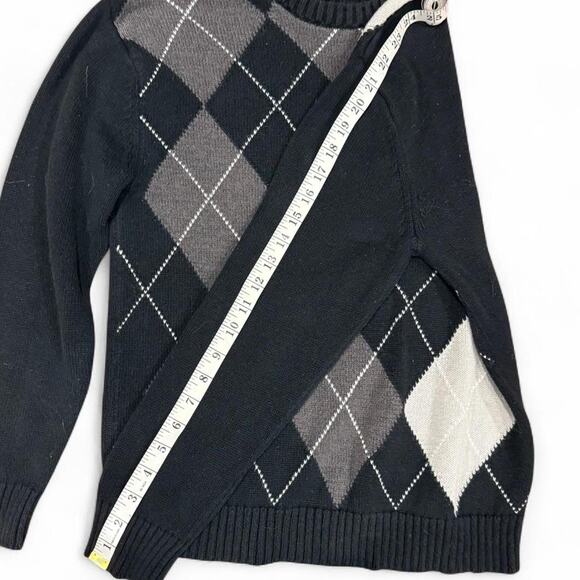 Y2k academia soft grunge argyle knit crewneck black & white womens size medium - Picture 5 of 6